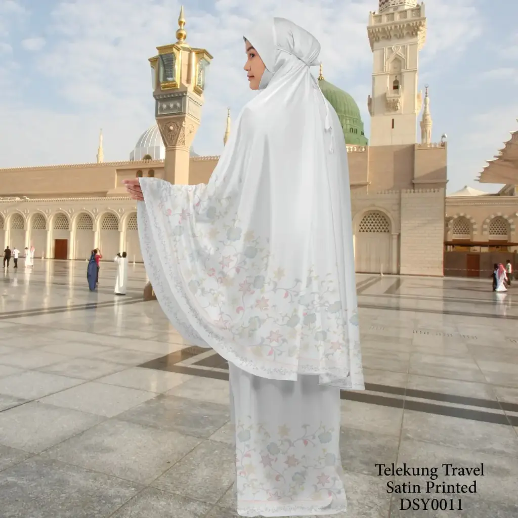Telekung Travel Satin Printed (Awning Moss Crepe Berdagu) in DSY0011