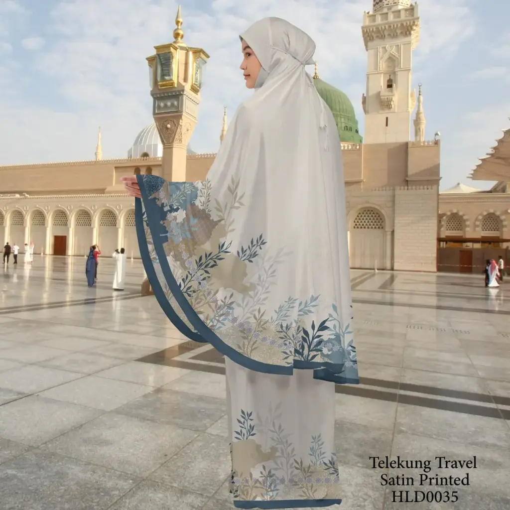 Telekung Travel Satin Printed (Awning Moss Crepe Berdagu) in HLD0035