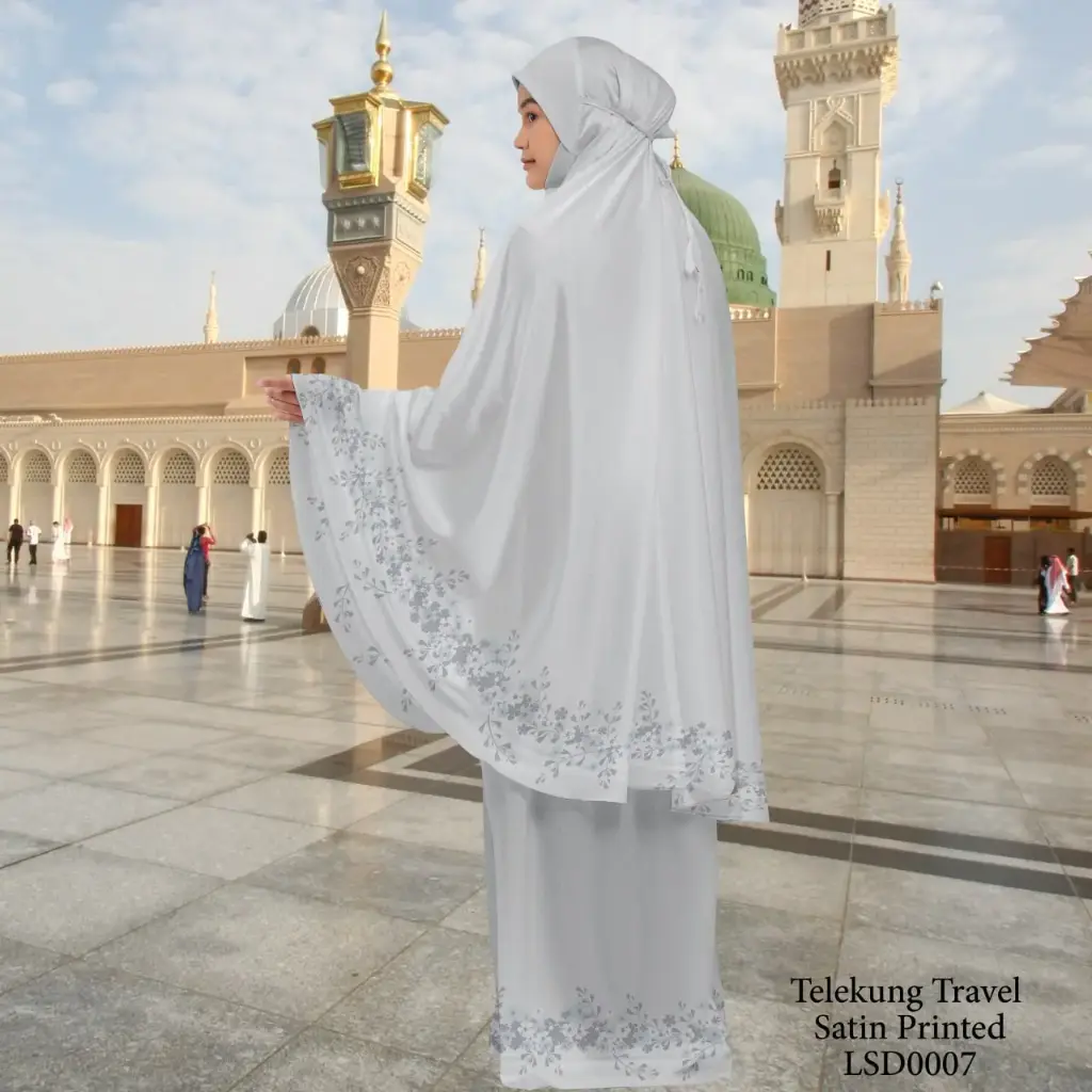 Telekung Travel Satin Printed (Awning Moss Crepe Berdagu) in LSD0007