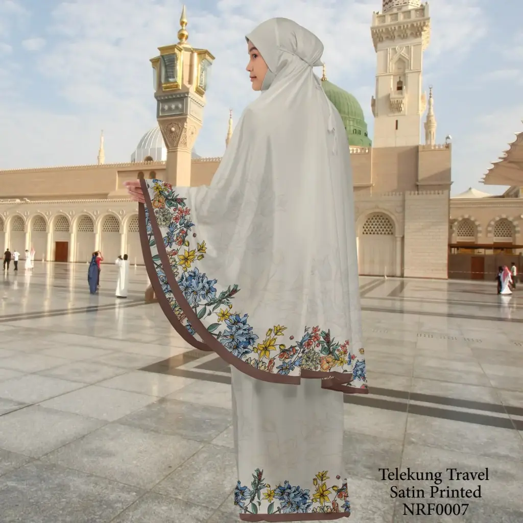 Telekung Travel Satin Printed (Awning Moss Crepe Berdagu) in NRF0007